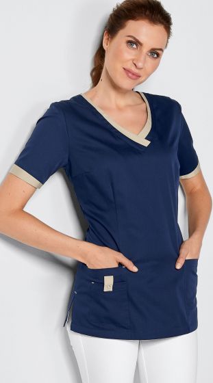 Pracovné oblečenie - dámska blúza 7days s farebným lemom - pre fyzioterapeutky, wellness, chyžné,