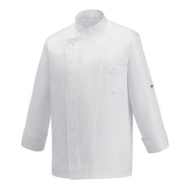 Kuchárske oblečenie rondon Egochef Ottavio – farba biela krátky rukáv 65% polyester-35% bavlna