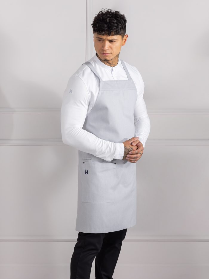 Zástera - Le Nouveau Chef - EDEN Heavy Grey Denim crossback - popruhy na chrbte do X