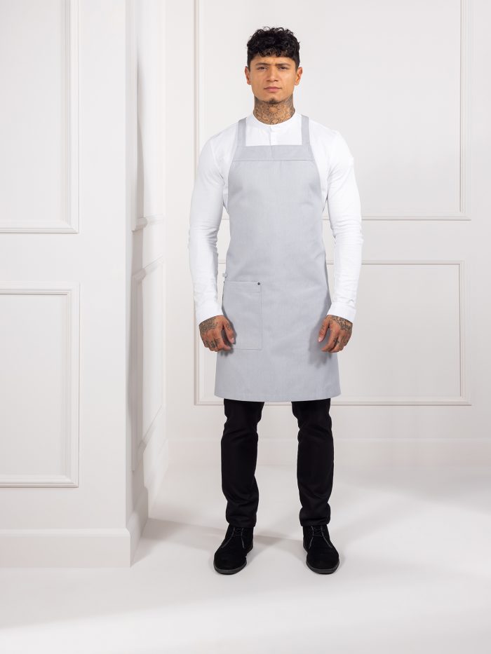 Zástera - Le Nouveau Chef - EDEN Heavy Grey Denim crossback - popruhy na chrbte do X